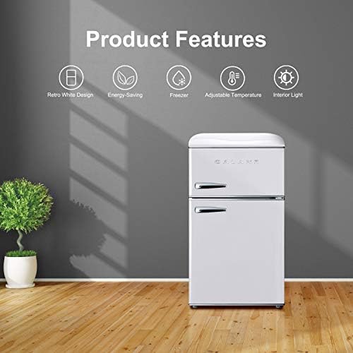 Galanz GLR31TWEER Retro Compact Refrigerator, Mini Fridge with Dual Doors, Adjustable Mechanical Thermostat with Freezer, White, 3.1 Cu FT