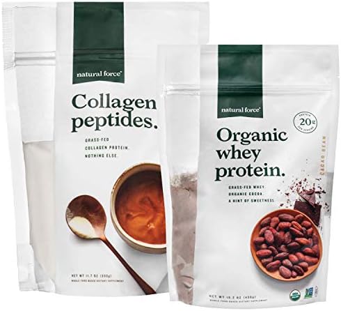 Natural Force Clean, Grass Fed Collagen Peptides + Chocolate Organic Whey Protein Bundle – Organic
