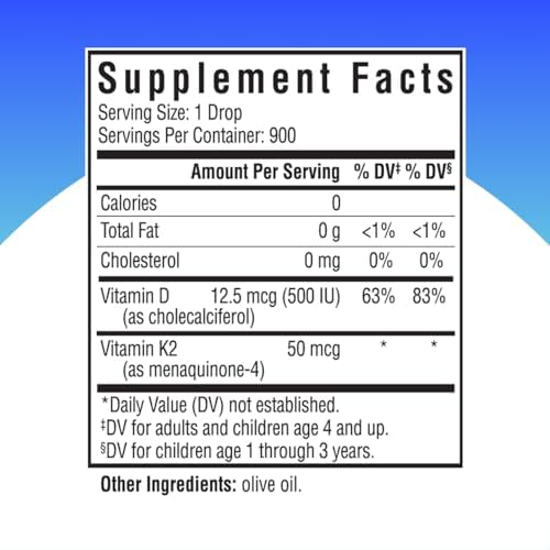 Seeking Health Vitamin D3 + K2 Drops - Liquid Vitamin D & K Supports Immune System Function & Bone Health - Aids Calcium Absorption - Aids Healthy