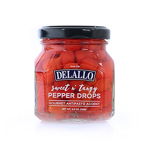 DeLallo Sweet & Tangy Pepper Drops, Red Peruvian Mini Peppers in Zesty Vinegar Marinade, Gourmet Condiment for Charcuterie and Salads, Non-GMO, Vegan