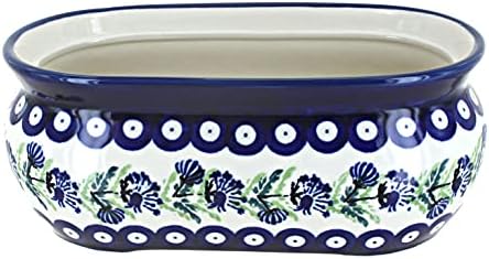 Blue Rose Polish Pottery - Red Floral Butterfly Small Planter - 8" x 4.5" - Ceramic Flower Pot, for Indoor or Outdoor Garden Décor