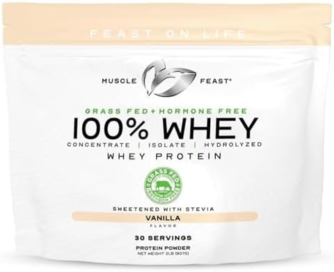 Muscle Feast 100% Grass Fed Whey Protein Powder Blend, Chocolate (2lb) | Whey Concentrate, Isolate & Hydrolyzed Protein Powder, All Natural, Hormone Free Pasture Raised Whey Protein for Women & Men