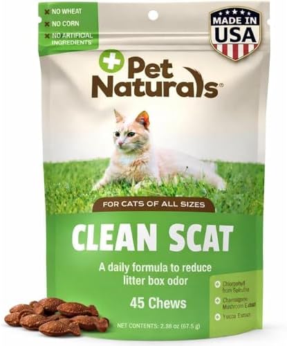 Pet Naturals Clean Scat Soft Chews for Cats, Reduce Litter Box Odor, Cat Breath Freshener, Balance Gut, Spirulina and Mushroom Extracts