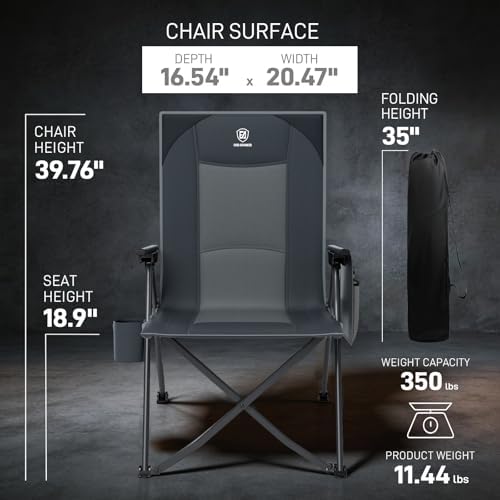 EVER ADVANCED Reclining Camping Chairs for Adult Supports 350lbs Grey | Lightweight, Folding Recliner with Adjustable Back, 4-Level Lounge Chairs