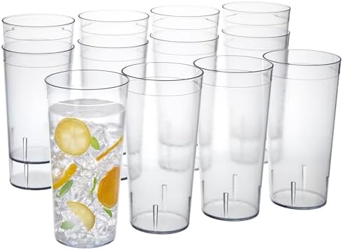 US Acrylic Cafe Plastic Reusable Tumblers (Set of 16) 20-ounce Water Cups Coastal Colors | Restaurant Style Drinking Glasses Value Set, Stackable, BPA-free, Made in the USA | Top-rack Dishwasher Safe