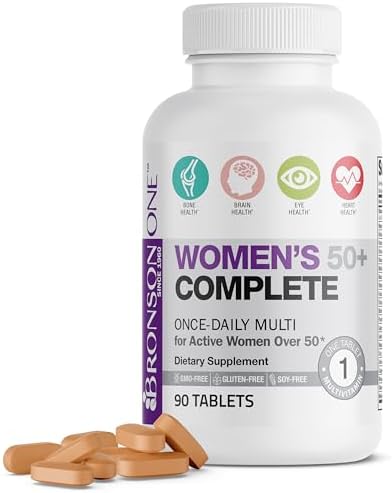 Bronson ONE Daily Women 50+ Complete Multivitamin Multimineral, 180 Tablets | Once-Daily, Targeted Nutrition For Active Women Over 50, Non-GMO, Gluten-Free, Soy-Free