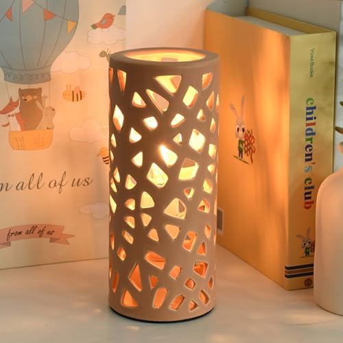 Nave Small Modern Terracotta Ceramic Table Lamp, Kids Night Nursery Table Lamp, 3.14H7.48IN, Bulb Excluded, Terracotta Carving Bird Nest