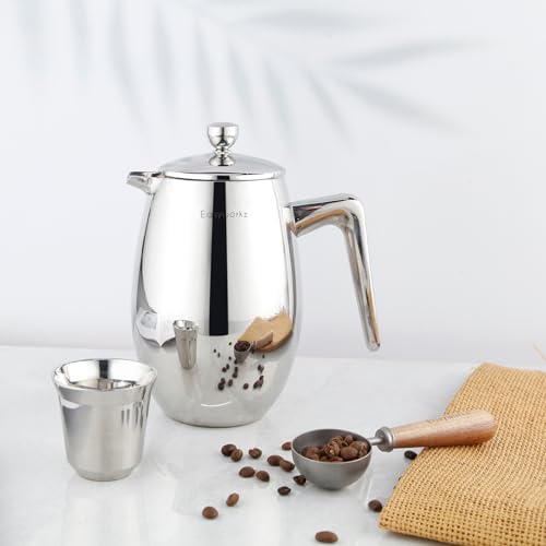 Easyworkz Nando French Press 23 oz Double Wall Insulated Thermal Coffee Maker,304 Stainless Steel Cafetiere