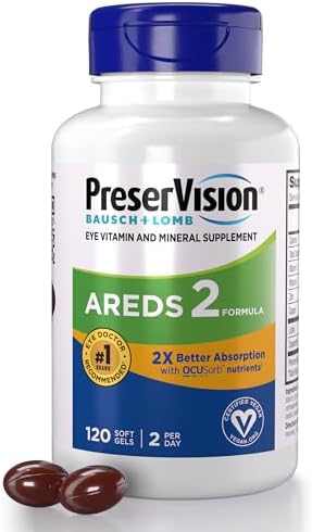 PreserVision AREDS 2 Eye Vitamins, #1 Eye Doctor Recommended Brand, Lutein and Zeaxanthin Supplement with Vitamin C, Vitamin E, Zinc, and Copper, 120 Softgels (Minigels)