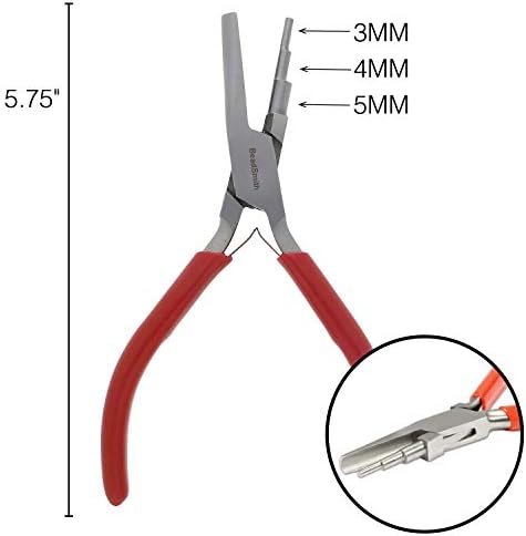 The Beadsmith 3-Step Round/Concave (Hollow) Pliers – Creates 3-4-5mm Loops – Wire Looping and Wire Bending Plier – 6 inches – Steel Head &