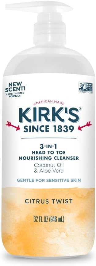 Kirk's Juniper & Lime​ 3-in-1 Nourishing Cleanser, Shampoo Body Wash Bubble Bath, Coconut Oil and Aloe Vera, Vegan Non-GMO, 32 Fl Oz