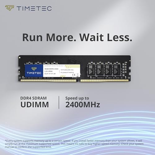 Timetec 16GB DDR4 2400MHz (PC4-2400T) PC4-19200 UDIMM Desktop RAM – 288-Pin 1.2V CL17 Non-ECC Unbuffered DIMM Memory Module Upgrade