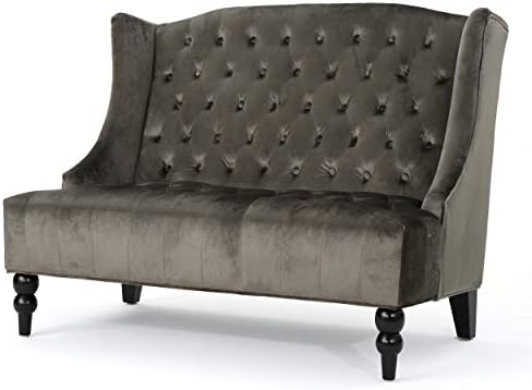 Christopher Knight Home GDFStudio Leona Modern Glam Tufted Velvet Wingback Loveseat, Gray and Dark Brown