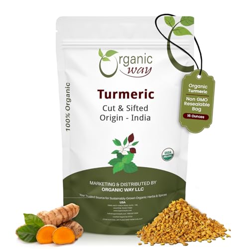 Organic Way Turmeric/Haldi Root Cut & Sifted - Herbal Tea (16 Ounce)