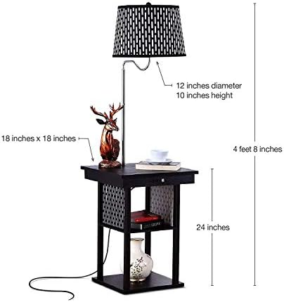 Brightech Madison Side Table with Lamp Combo with LED Bulb, Desk Lamp with USB Port, Bedside Reading Light, Modern End Table with Floor Lamp for Bedroom, Living Room, Office - Havana Brown