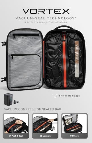 Black Voyage Vortex Vacuum Seal Travel Backpack 60L Expandable Air Compression System Water Resistant TSA Lock Carry-On Suitcase Luggage Black