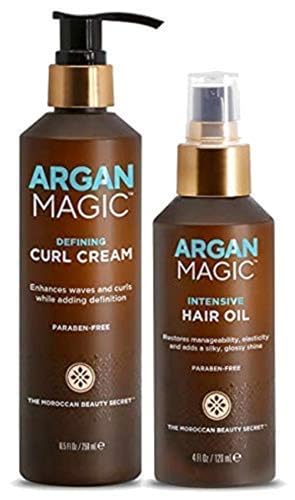 Argan Magic Defining Curl Cream & Hair Cream Oil Combo Pack - Enhances Waves & Curls, Adds Definition | Restores Manageability | Adds Silky