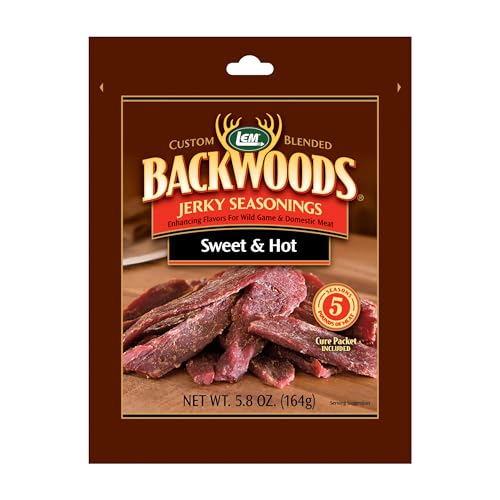 LEM Products Backwoods Sweet & Hot Jerky Seasoning, 5.8 oz Packet | Pre-Measured Seasoning and Cure for Wild Game and Domestic Meat, Seasons Up to 5 Pounds of Meat for Homemade Jerky