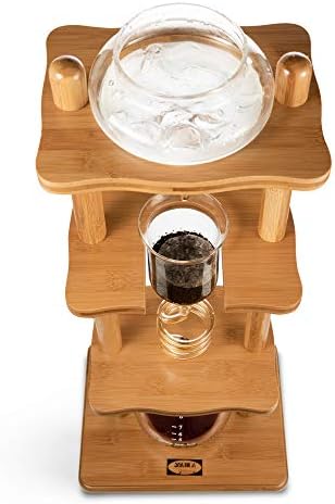 Yama Cold Brew Maker I Ice Coffee Machine With Slow Drip Technology I Makes 6-8 cups (32oz), Large Capacity Cold Brew Coffee Tower, Brown Wood Curved Frame