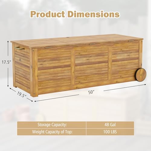 Tangkula 46 Gallon Acacia Wood Deck Box, Garden Backyard Storage Bench, Outdoor Storage Container for Patio Furniture Cushions and Gardening Tools