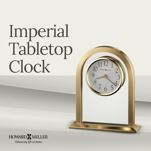 Howard Miller Imperial Brass Quartz Table Clock – Polished Finish, Glass Face – Mantel Clock for Home or Office, Gift for Wedding, Anniversary