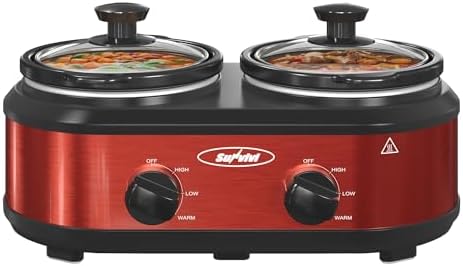 Sunvivi Double Slow Cooker, 2 Pot Small Mini Crock Buffet Servers and Warmer