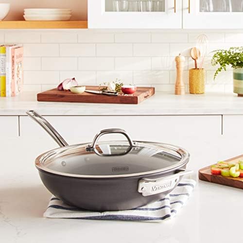 Viking Non Stick Chef Pan, 12 Inch Hard Anodized Nonstick Saute and Frying Pan with Glass Lid, Dishwasher and Oven Safe, Induction Ready, Matte Black