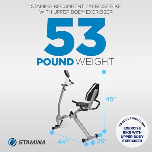 Stamina Recumbent Exercise Bike with Arm Workout - Fitness Bike with Smart Workout App - Recumbent Exercise Bike for Home Workout - Up to 250 lbs