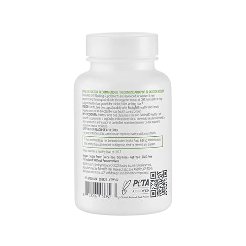 BosleyMD Women’s Healthy Hair Growth Supplements for Thicker, Fuller Hair– DHT-Blocking Botanicals with Biotin, Niacin, Zinc & L-Lysine – Rich in Vitamins & Minerals – 60 Capsules (2-Month Supply)
