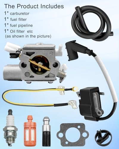1143 120 0617 Carburetor Fit for Stihl MS251 MS 251 Replacement Part, With Fuel Filter & Fuel Line & Oil Filter & Gasket & Spark Plug & Ignition Coil