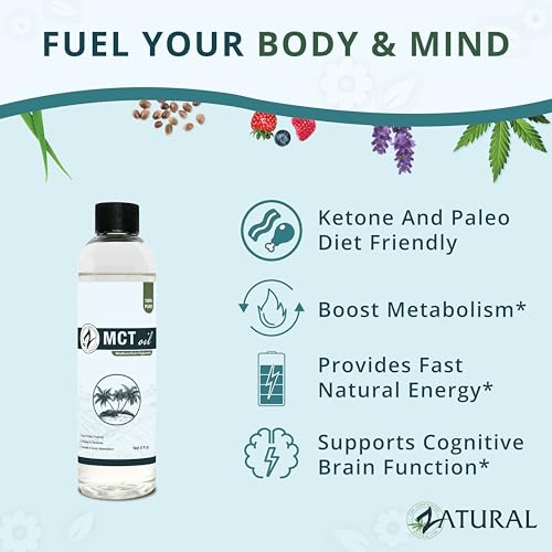 Pure MCT Oil, Carrier, Massage, Hydrating, Hair, Food, and Therapeutic Grade, 8 Oz