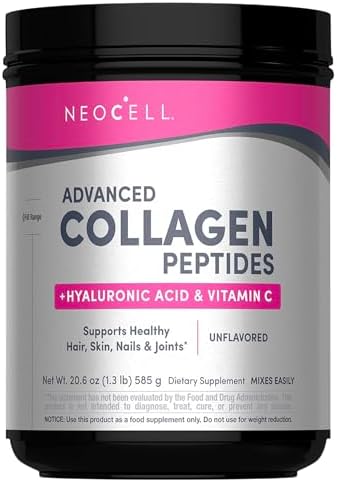 NeoCell Collagen Peptides Powder | 6.9 oz | Unflavored Supplement | with Vitamin C and Hyaluronic Acid | Advanced Formula | Hair, Skin, & Nails | for Women and Men | With Vitamin C and Hyaluronic Acid | Advanced Formula | Hair, Skin, & Nails | for Women…