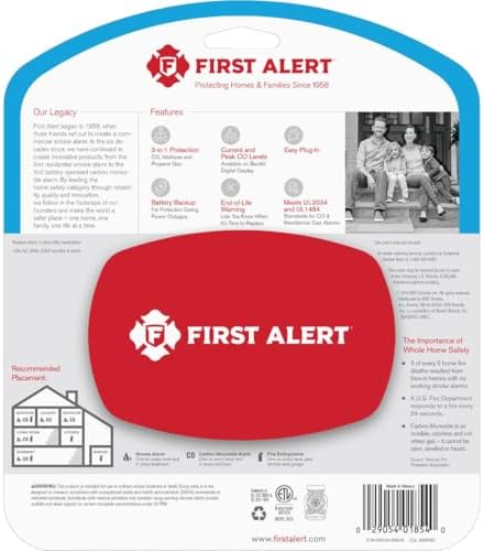 First Alert Plug in Combination Explosive Gas & Carbon Monoxide Alarm | GCO1CN With Digital Display and 9V Battery Backup