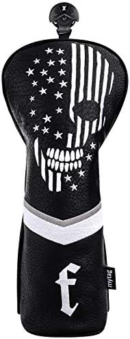 Skull Golf Head Covers Black Synthetic Leather Skeleton Golf Headcovers Set