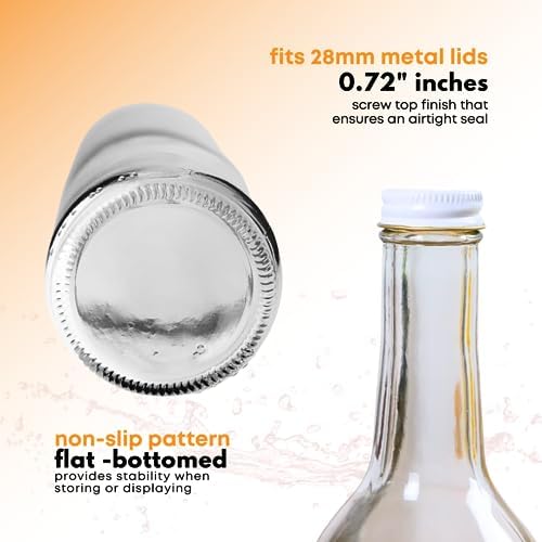 750ml Clear Glass Bottles with Lids W5 Bordeaux - 12-Pack Screw Cap Set | 12 flint flat-bottomed Glass Wine Bottles for home winemaking