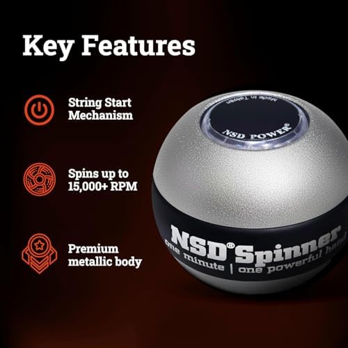 NSD Metallic Titan Spinner Gyro Ball – Grip Strengthener for Forearms, Wrist & Hands – String Start Design, Up to 15