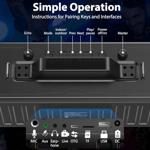 JYX Karaoke Machine for Adults with 2 Wireless Microphones，Portable Bluetooth Speaker, PA System with LED Lights for Home Party, Birthday Gifts