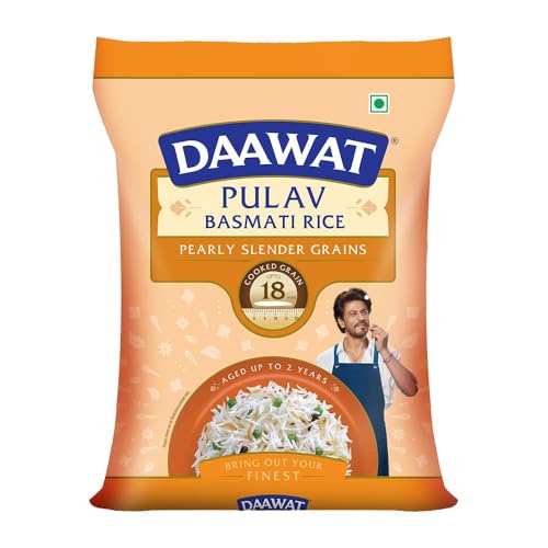Daawat Pulav Basmati Rice | Naturally Aged Long & Slender Grains | Fluffy Non-Sticky Texture | Perfect for Pulav & Everyday Meals, 1 kg (2.2 lb)