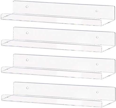 Weiai Clear Acrylic Shelves 15" Invisible Floating Wall Mount Display Bookshelf