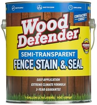Wood Defender Semi-Transparent Fence Stain and Seal Rustis Oak 1-Gallon | Oil-Based Exterior Fence Coating | Long-Lasting Color Protection for Wood