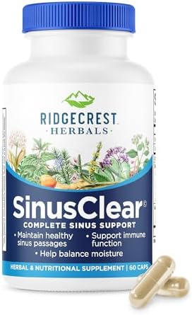 RidgeCrest Herbals SinusClear Mullein Sinus, Nasal and Immune Support 60 Ct | 30 Servings, Mullein Leaf, Bromelain, Vitamin C, Zinc