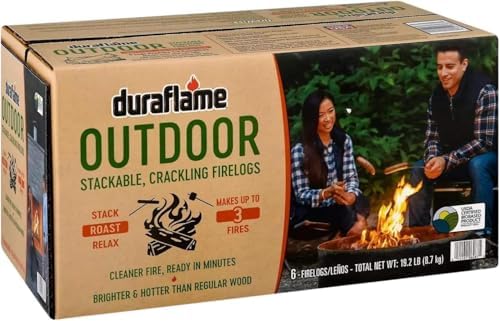 Duraflame Outdoor Firelogs – Crackling Fire Logs for Fire Pits, Camping, Bonfires & Backyard Fires, Easy-Light Firewood Alternative (1 Box)