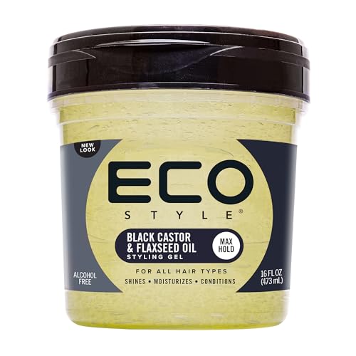 Eco Style Black Castor and Flaxseed Oil Styling Gel - Helps Nourish and Repair Damaged Hair - Promotes Healthy Scalp - Provides Superior and Weightless Hold - Delivers Long Lasting Shine - 8 oz