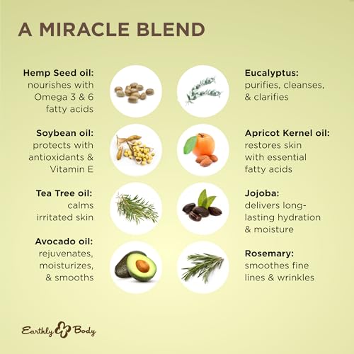 Earthly Body Miracle Oil, 1 fl. oz. - 3 Pack - 100% Natural Tea Tree Oil, Hemp Seed Oil & Vitamin E - Moisturizer, Calms Skin Irritations, Helps Smooth Wrinkles - Gluten Free, 100% Vegan