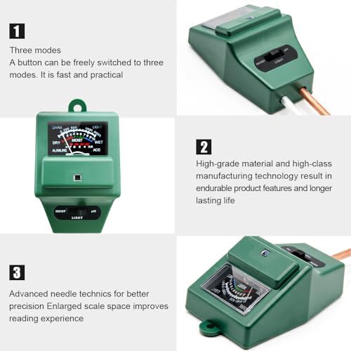 SONKIR Soil pH Meter, MS02 3-in-1 Soil Moisture/Light/pH Tester Gardening Tool Kits for Plant Care, Great for Garden, Lawn, Farm