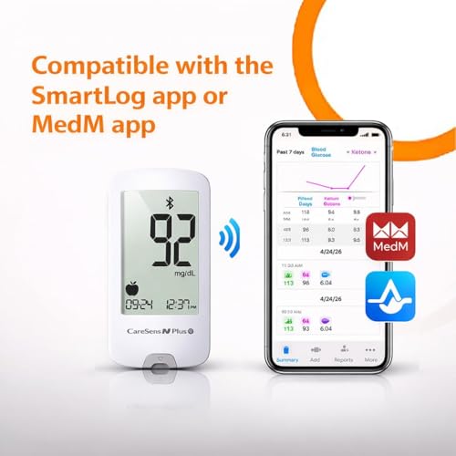 CareSens N Plus Bluetooth Blood Glucose Monitor Kit with 100 Blood Sugar Test Strips, 100 Lancets, 1 Blood Glucose Meter, 1 Lancing Device