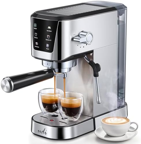 UDI Espresso Machines, 20 Bar Espresso Coffee machine | with LED Touch screen, for Lattes, Cappuccinos, Americano