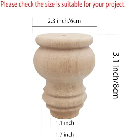 3" Tall Solid Wood Furniture Legs Unfinished Bun Feet for Cabinet Sofa Ottoman TV Stand Loveseat Dresser Set of 4