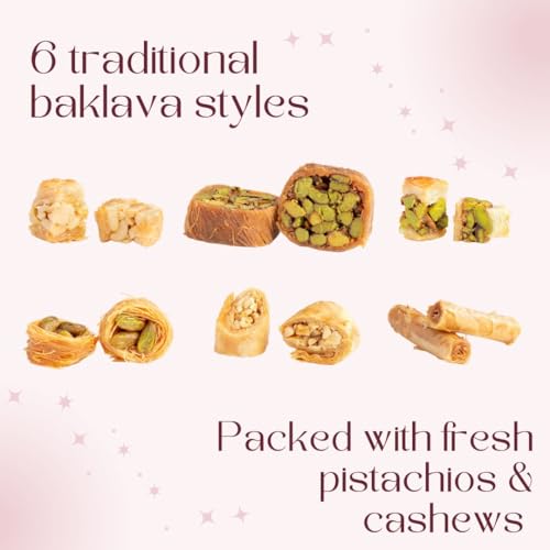 Zaitoune Cashew & Pistachio Baklava Selection Box - 1.1 lb | Traditional Luxury Honey Pastry | Arabic Dessert with Authentic flavors in Beautiful