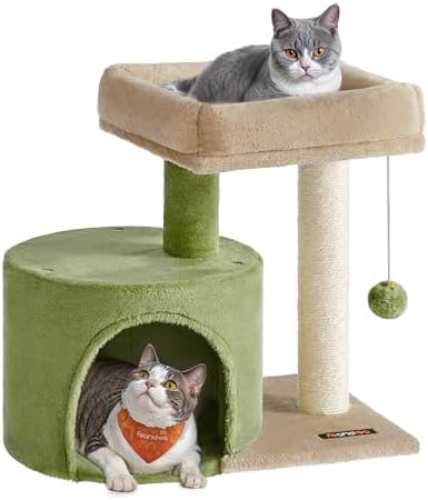 Feandrea Cat Tree, 18.5-in Small Cat Tower, Cute Kittens Condo, Smoky Gray